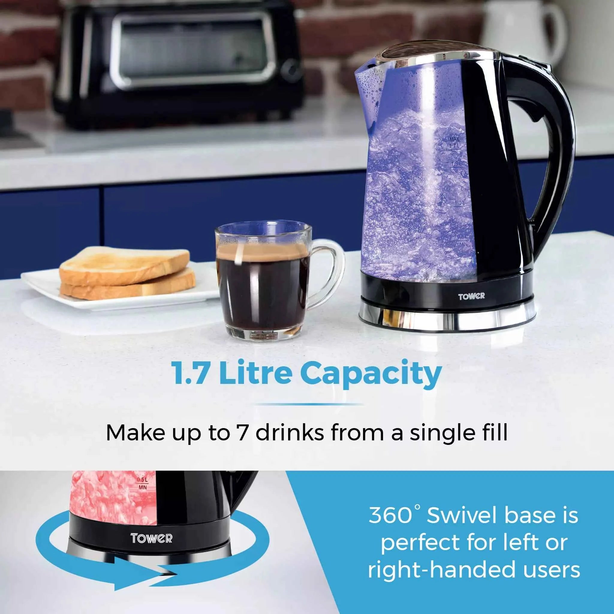 Tower LED Colour Changing Kettle