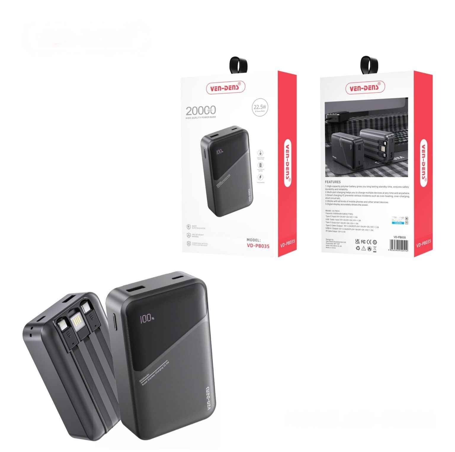 Ven Dens 20000mAh Wireless 3-In-1 Powerbank