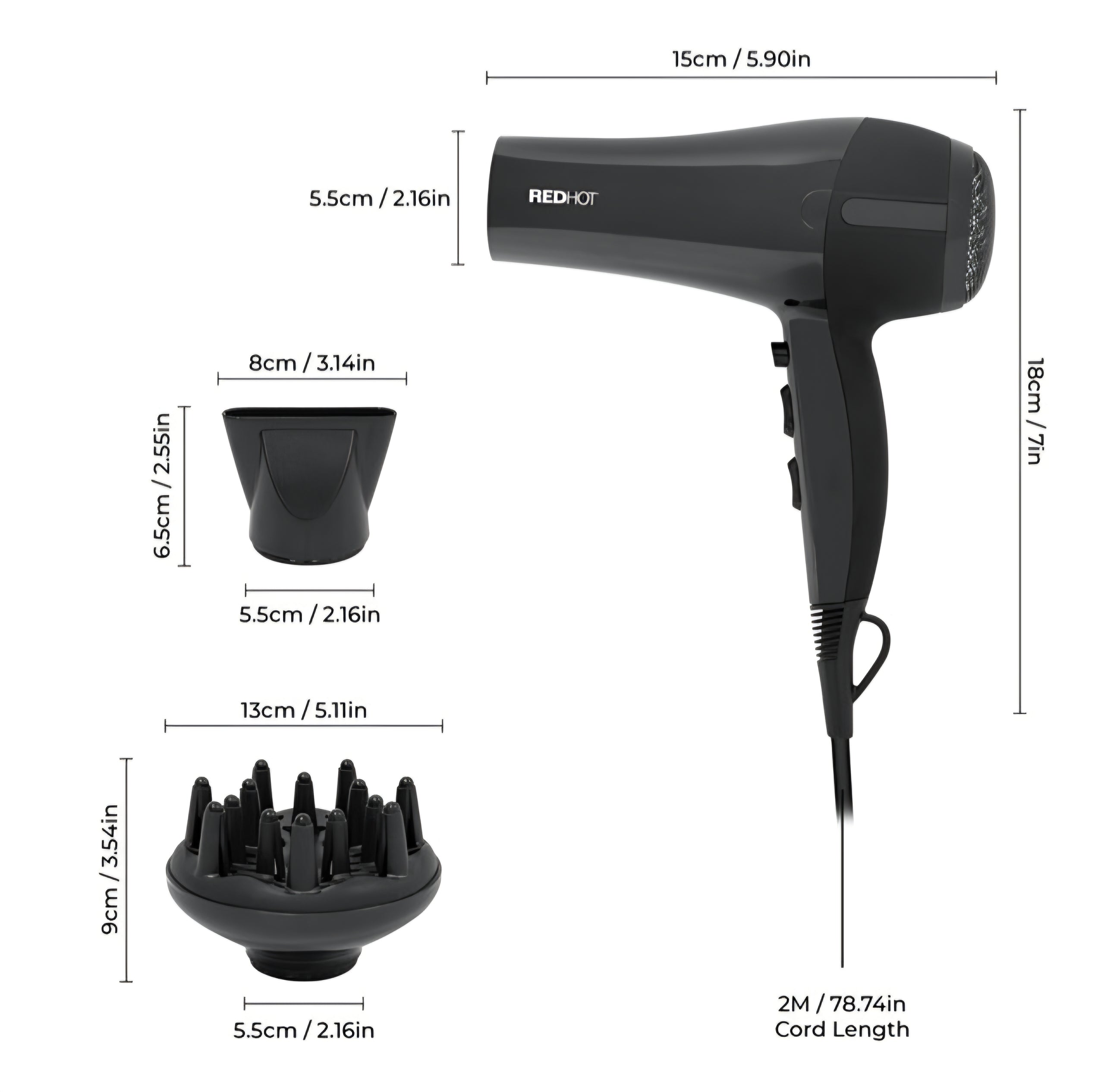 RedHot Professional Hair Dryer With Diffuser