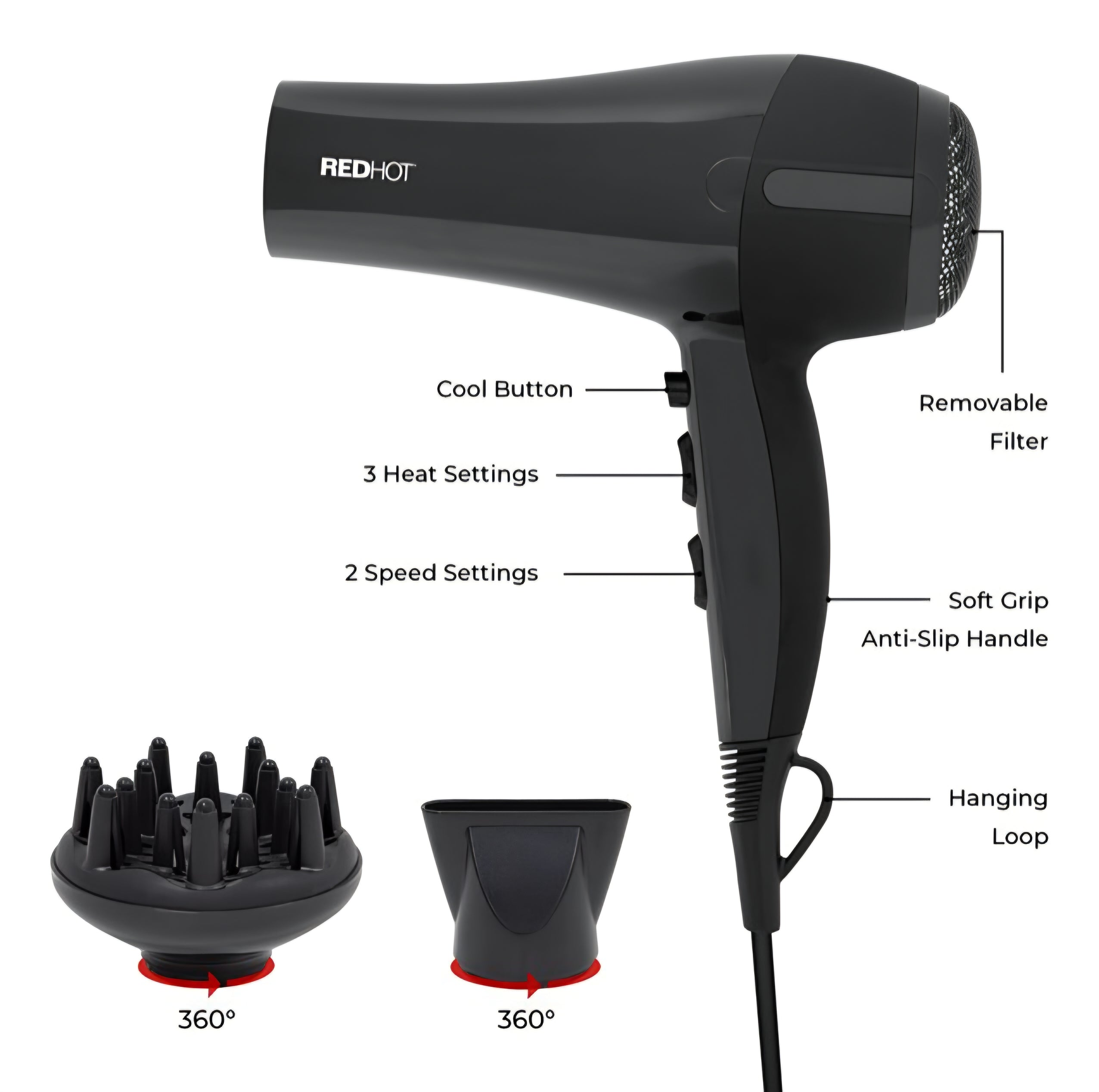RedHot Professional Hair Dryer With Diffuser