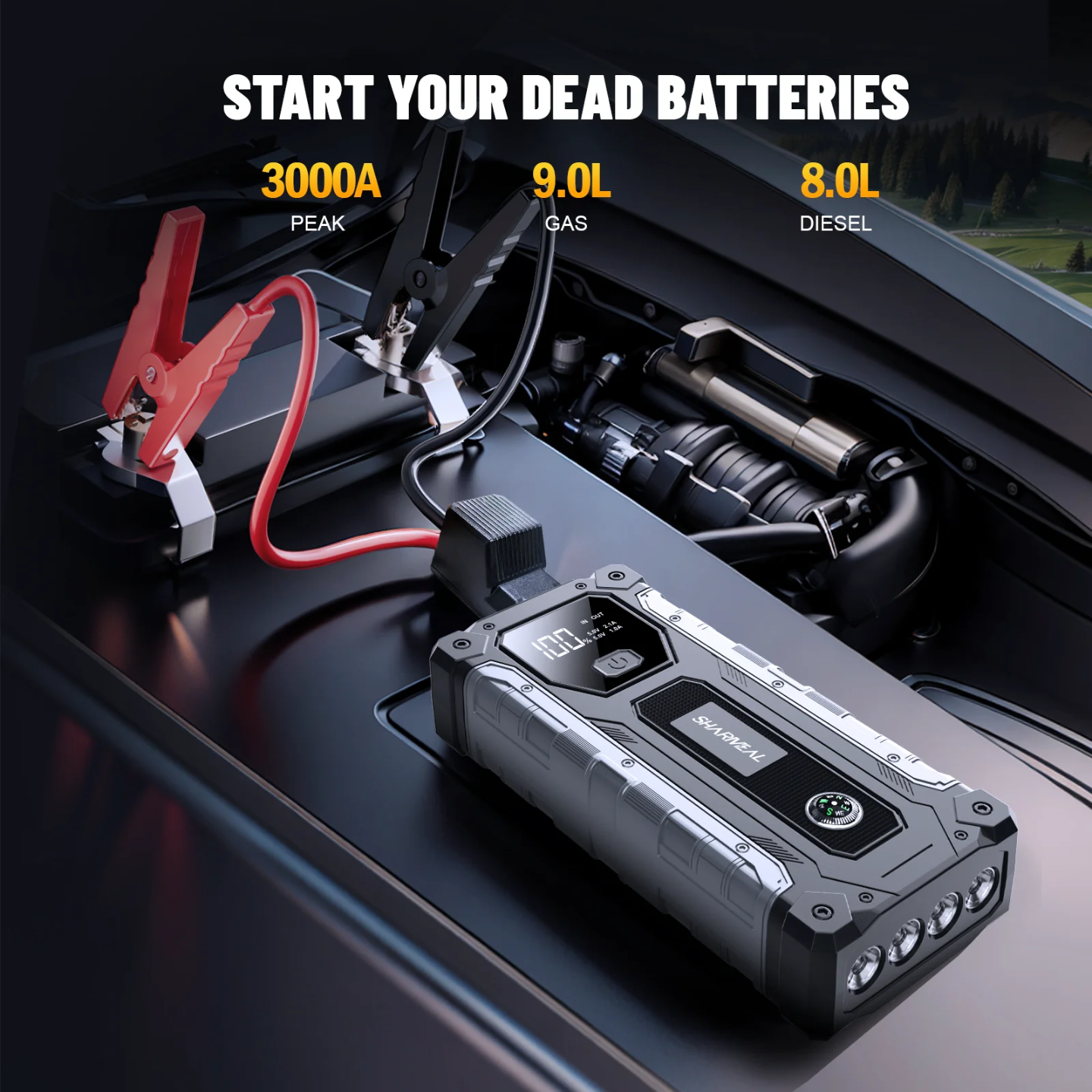 Sharmeal Car Jump Starter Pack 9L Gas 8L Diesel