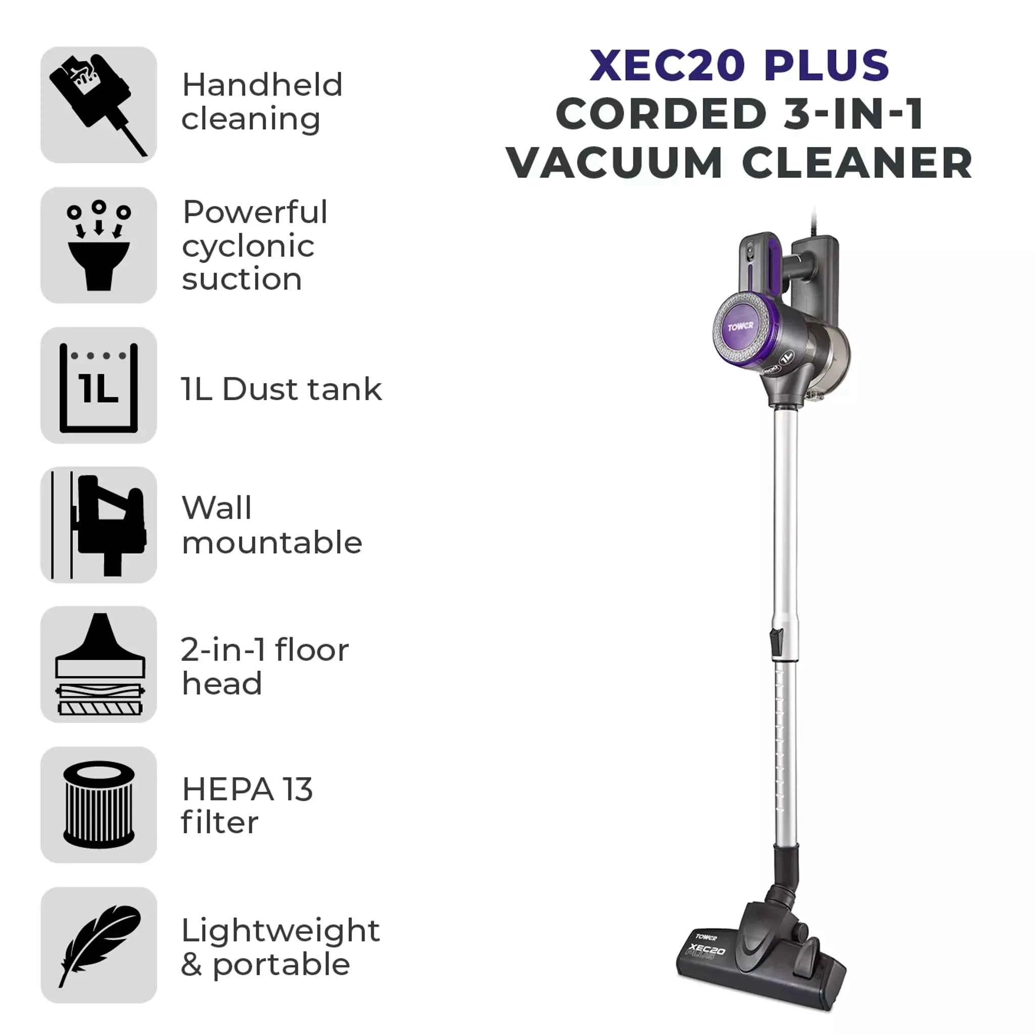 Tower XEC20 Plus 3 in 1 Corded Pole Vacuum