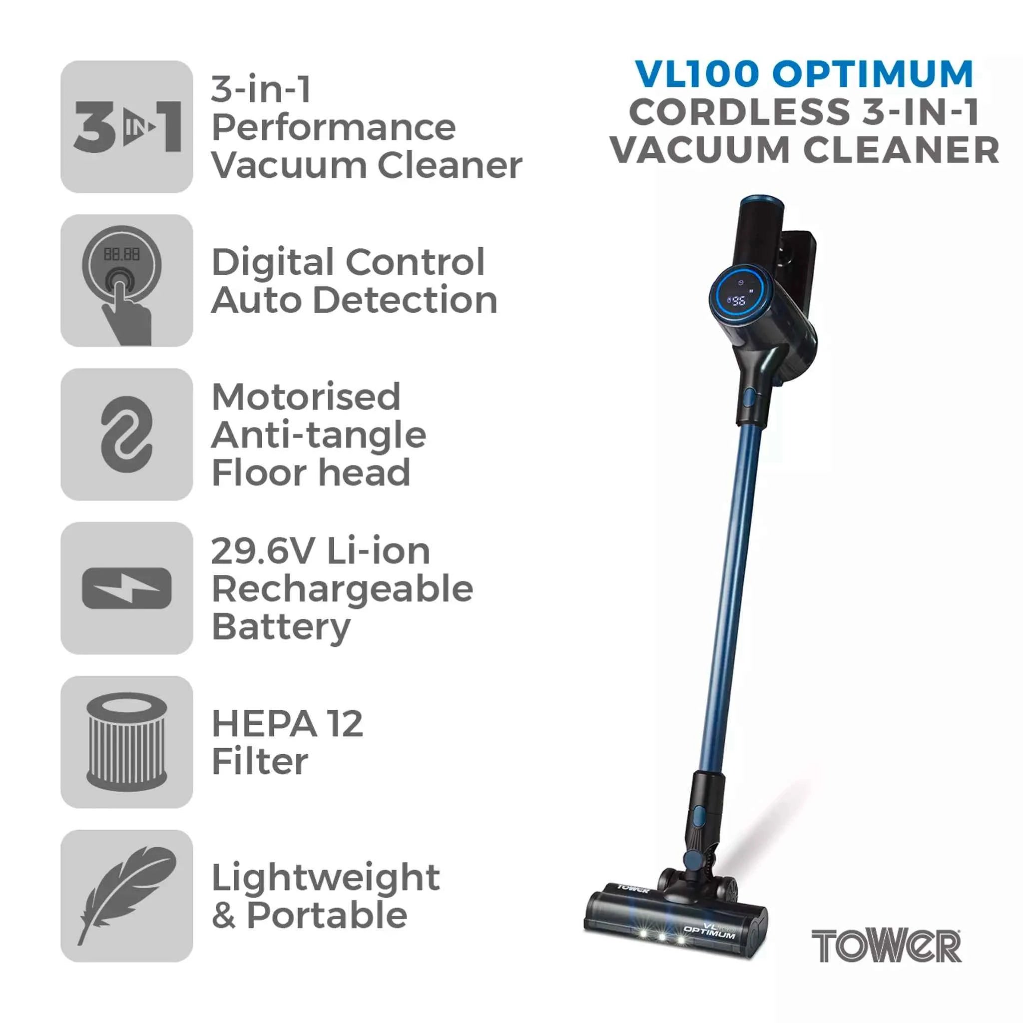 Tower Vl100 Optimum 3 in 1 Cordless Pole Vacuum