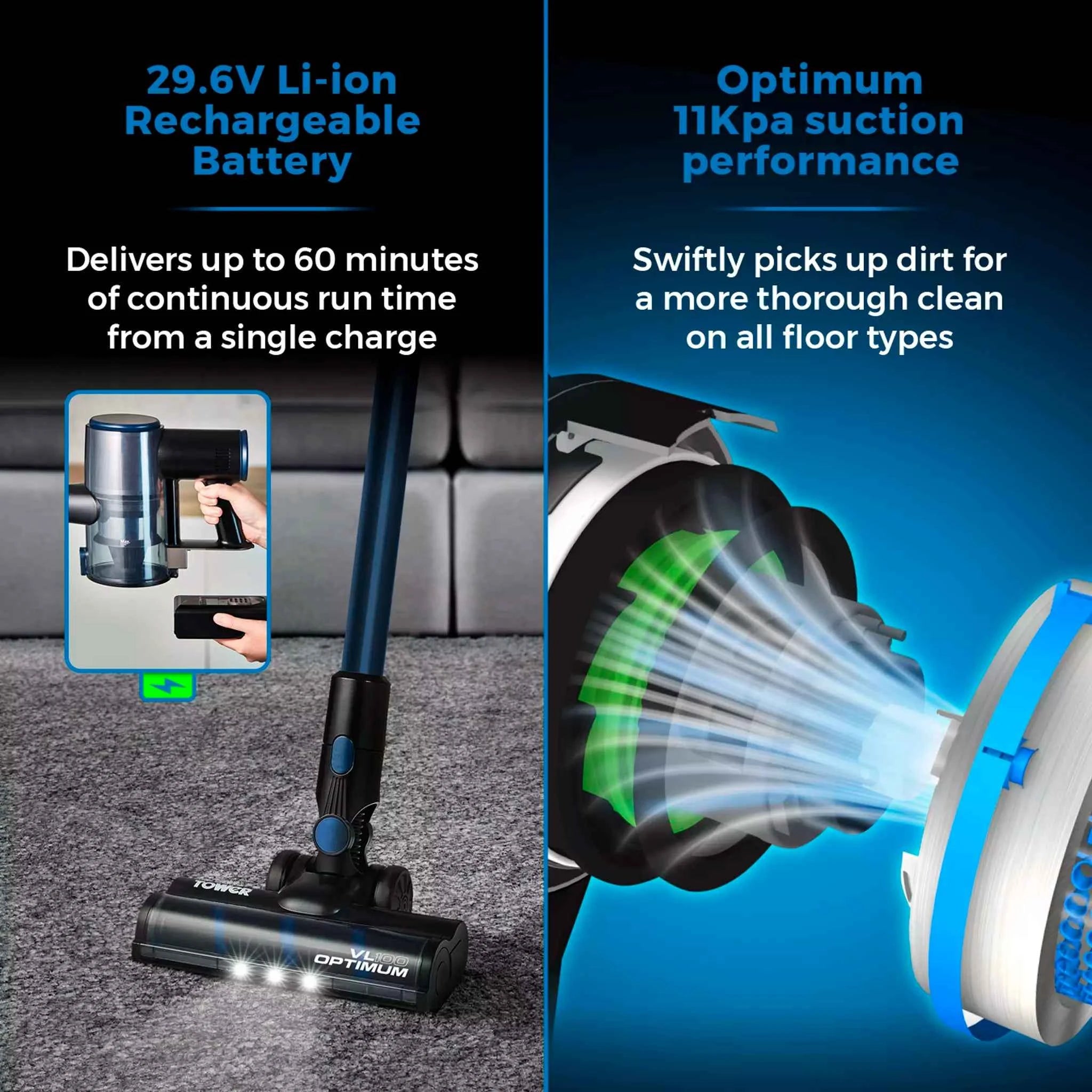 Tower Vl100 Optimum 3 in 1 Cordless Pole Vacuum