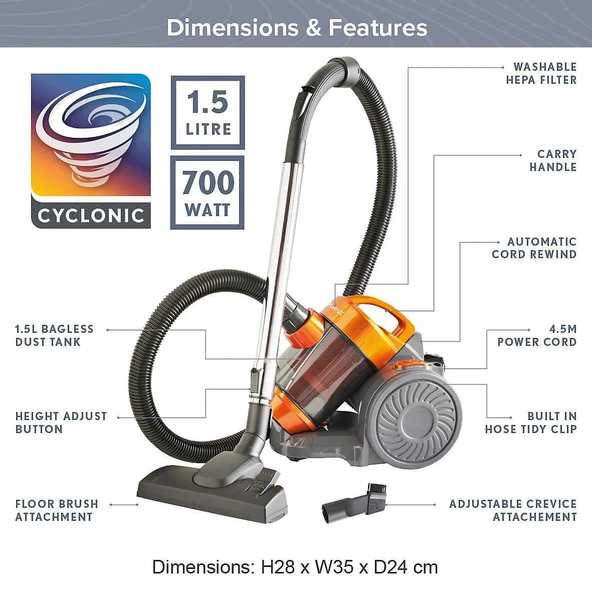 Quest Compact Bagless Cyclonic Vacuum