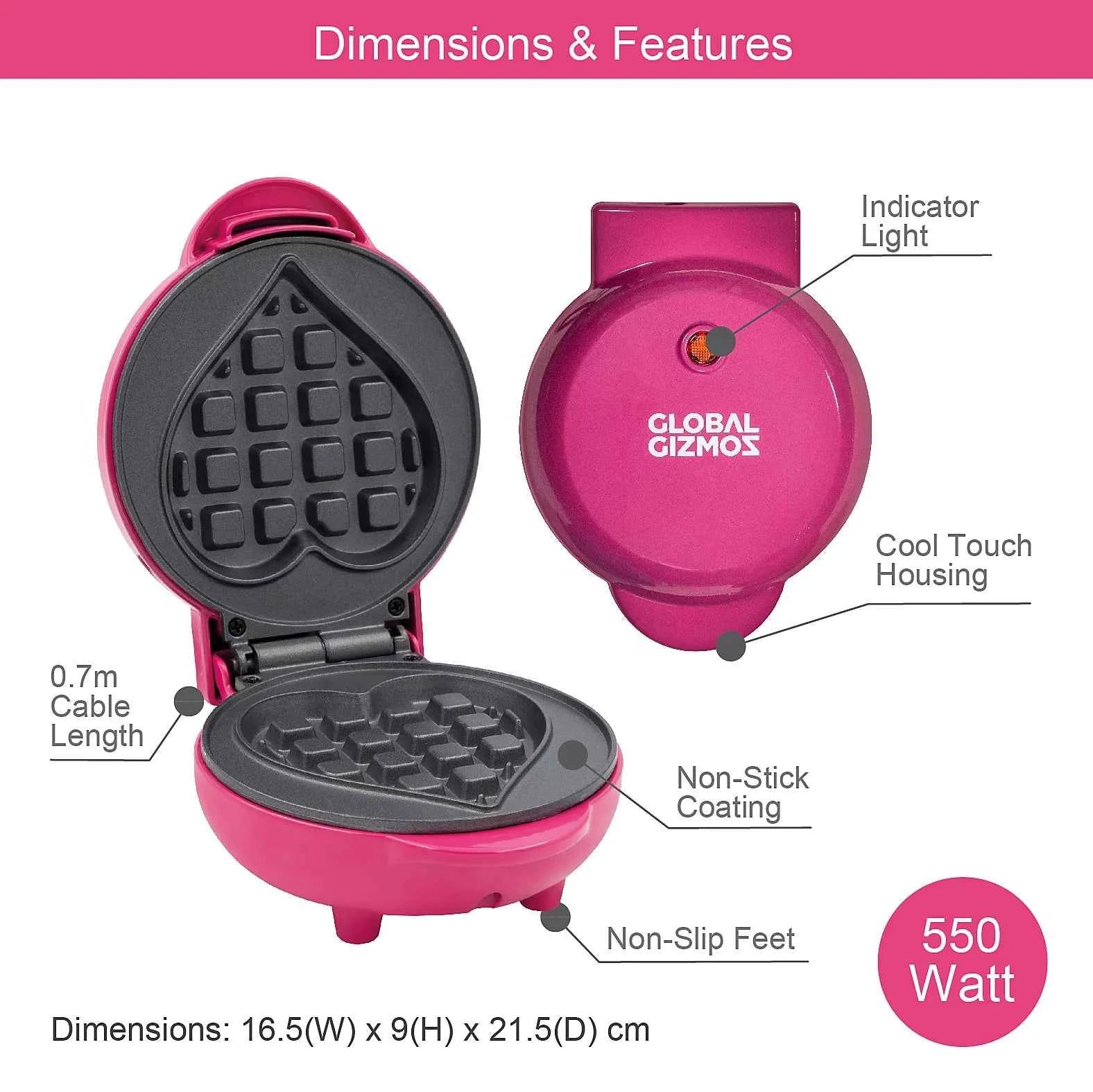 Global Gizmos Mini Heart Waffle Maker
