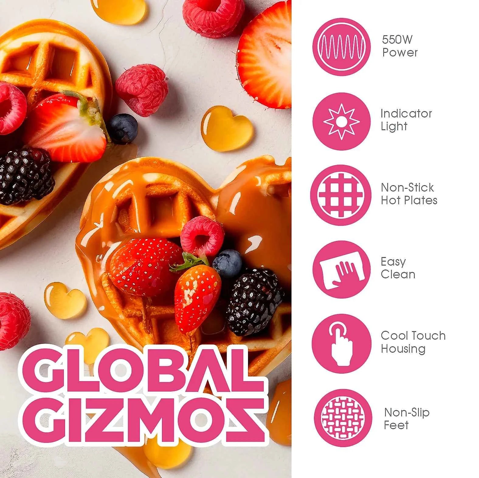Global Gizmos Mini Heart Waffle Maker
