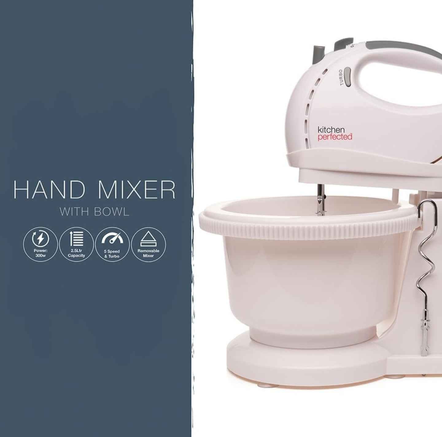 Kitchen Perfected Hand Mixer With 2ltr Rotaating Bowl