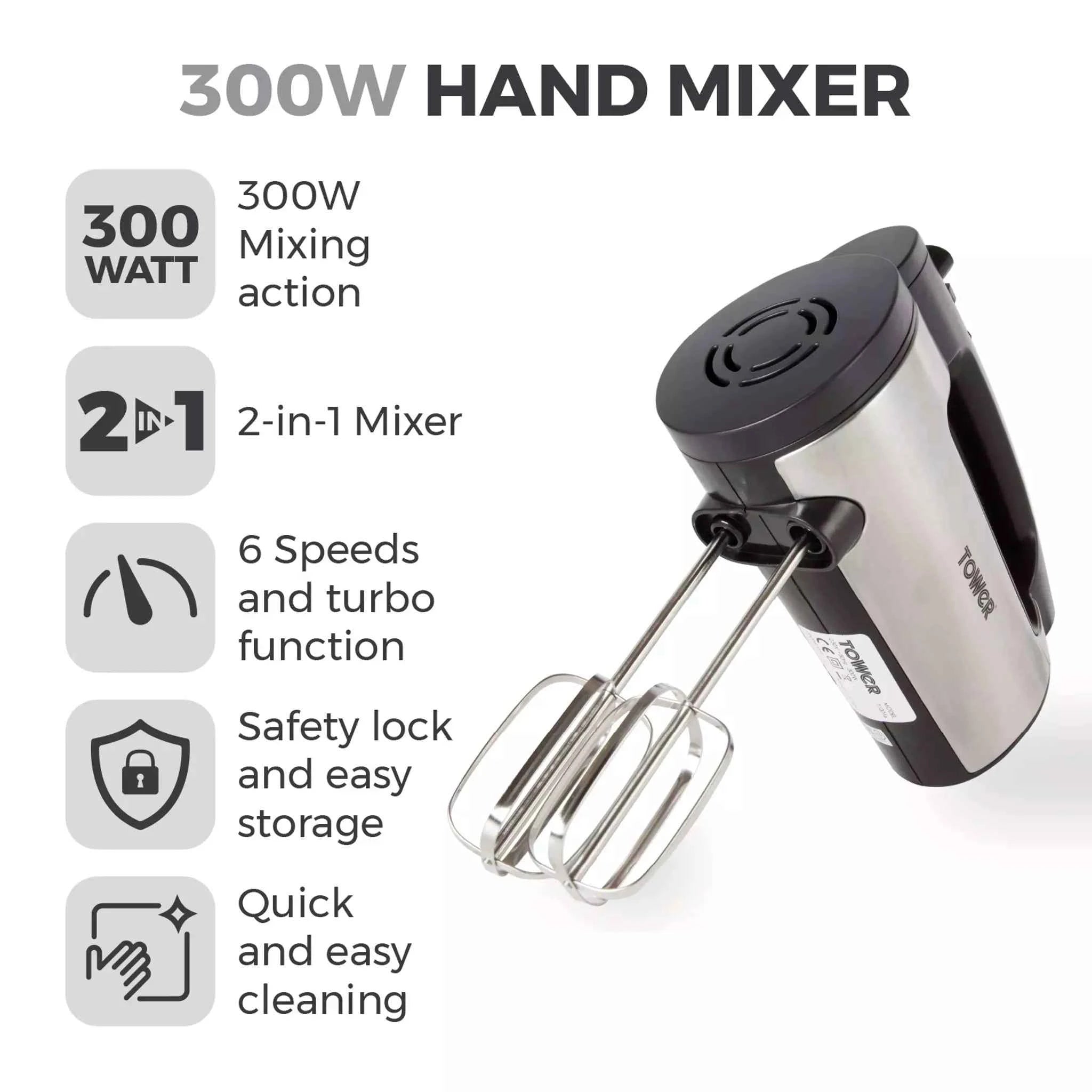 Tower Stainless Steel Hand Mixer