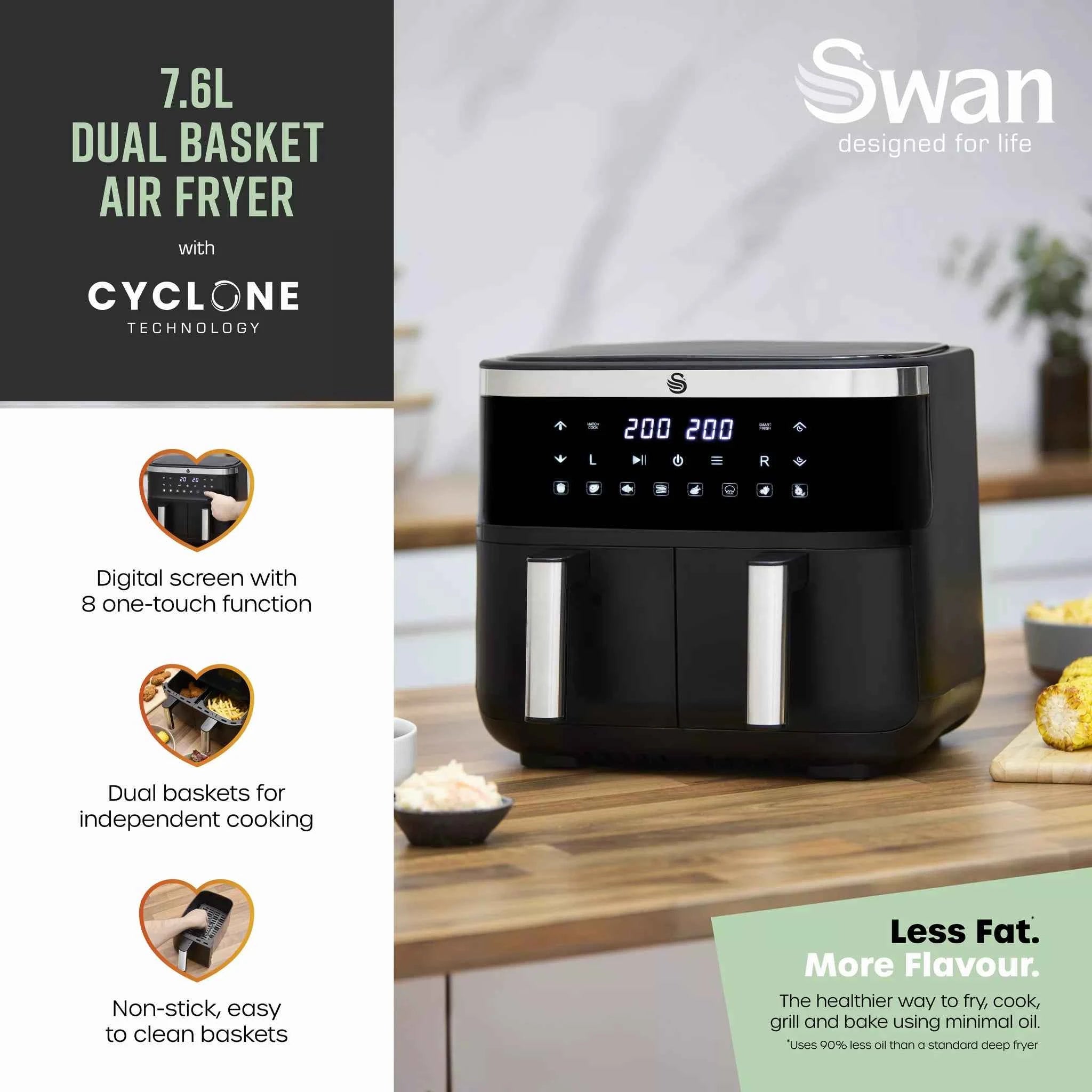 Swan 7.6L Cyclone Dual Digital Air Fryer