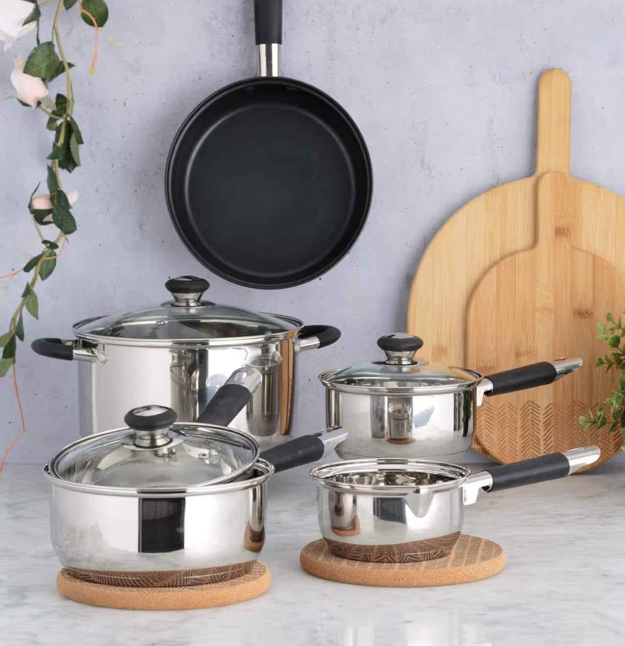 Viners Everyday 3 Piece Sauce Pan Set With Glass Lids