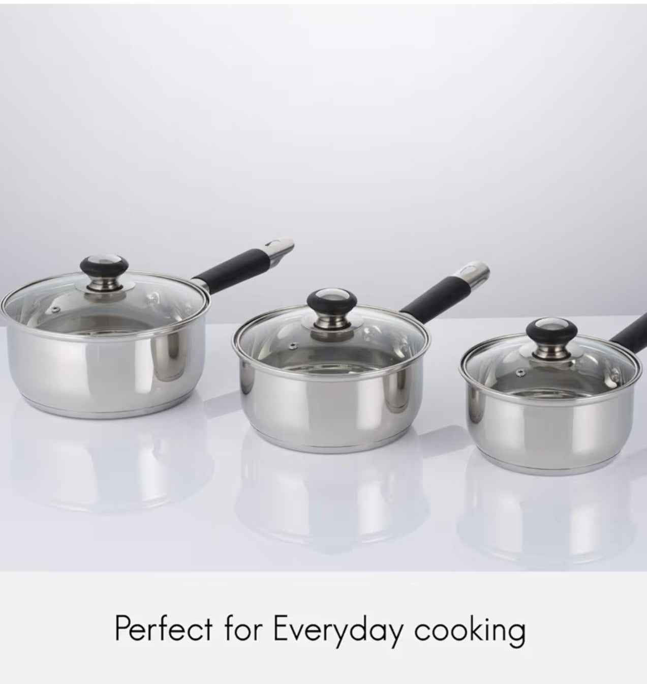 Viners Everyday 3 Piece Sauce Pan Set With Glass Lids