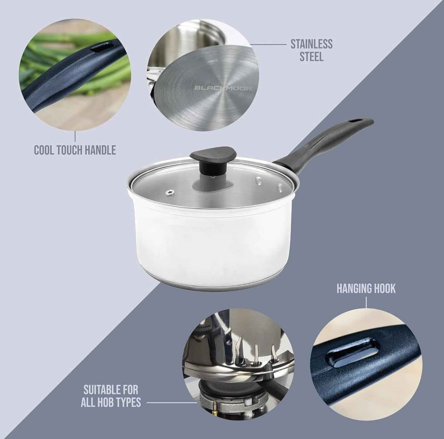 Blackmoor 16cm Stainless Steel Saucepan with Lid