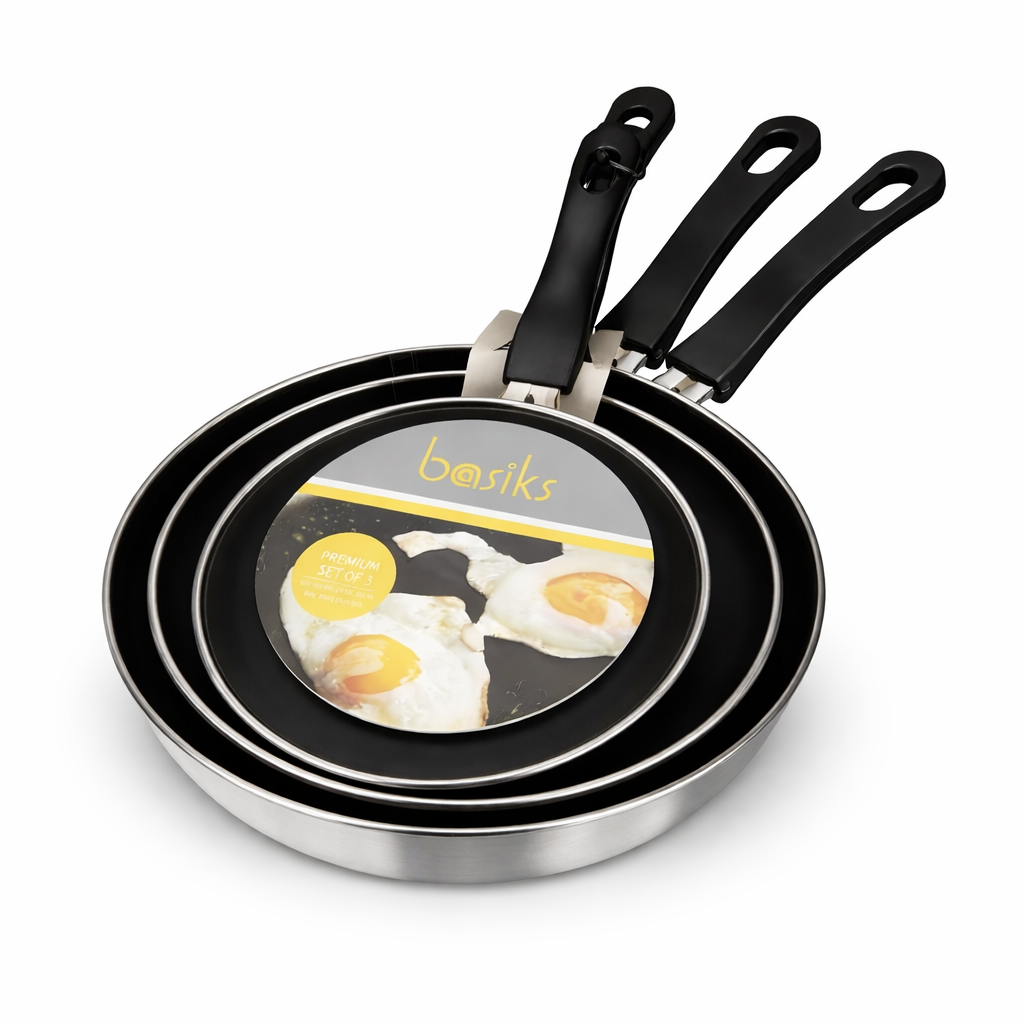 Basiks 3 Piece Carbon Steel Frying Pan Set