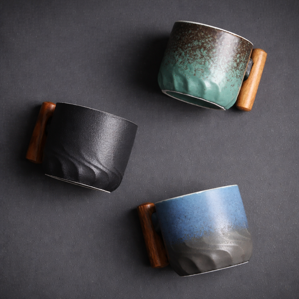 Oak Handle Stoneware Mug