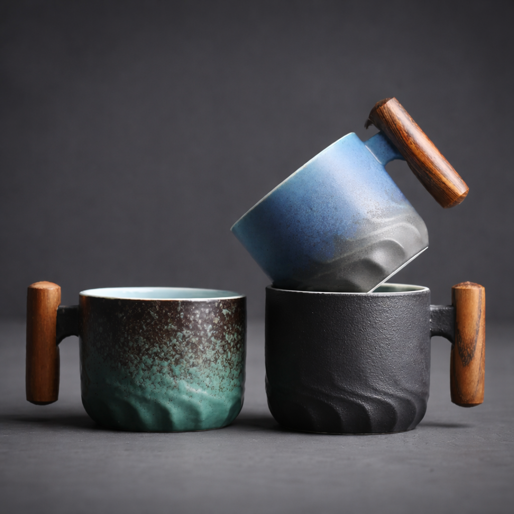 Oak Handle Stoneware Mug