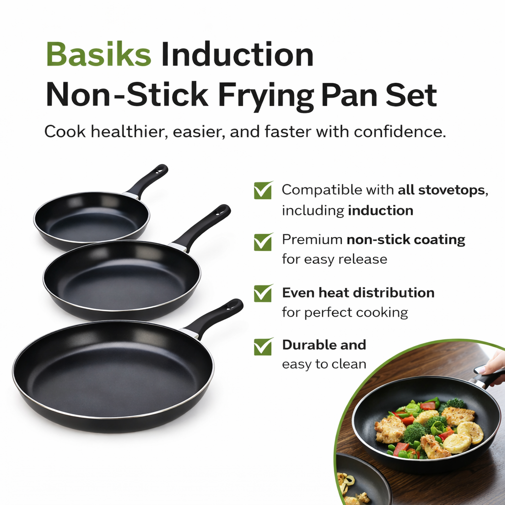Basiks 3 Piece Carbon Steel Frying Pan Set