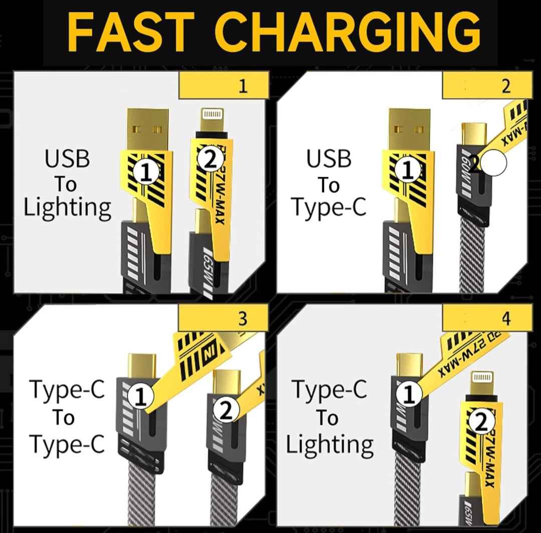 Convertiable 4 in 1 Fast Charging Braided Cable