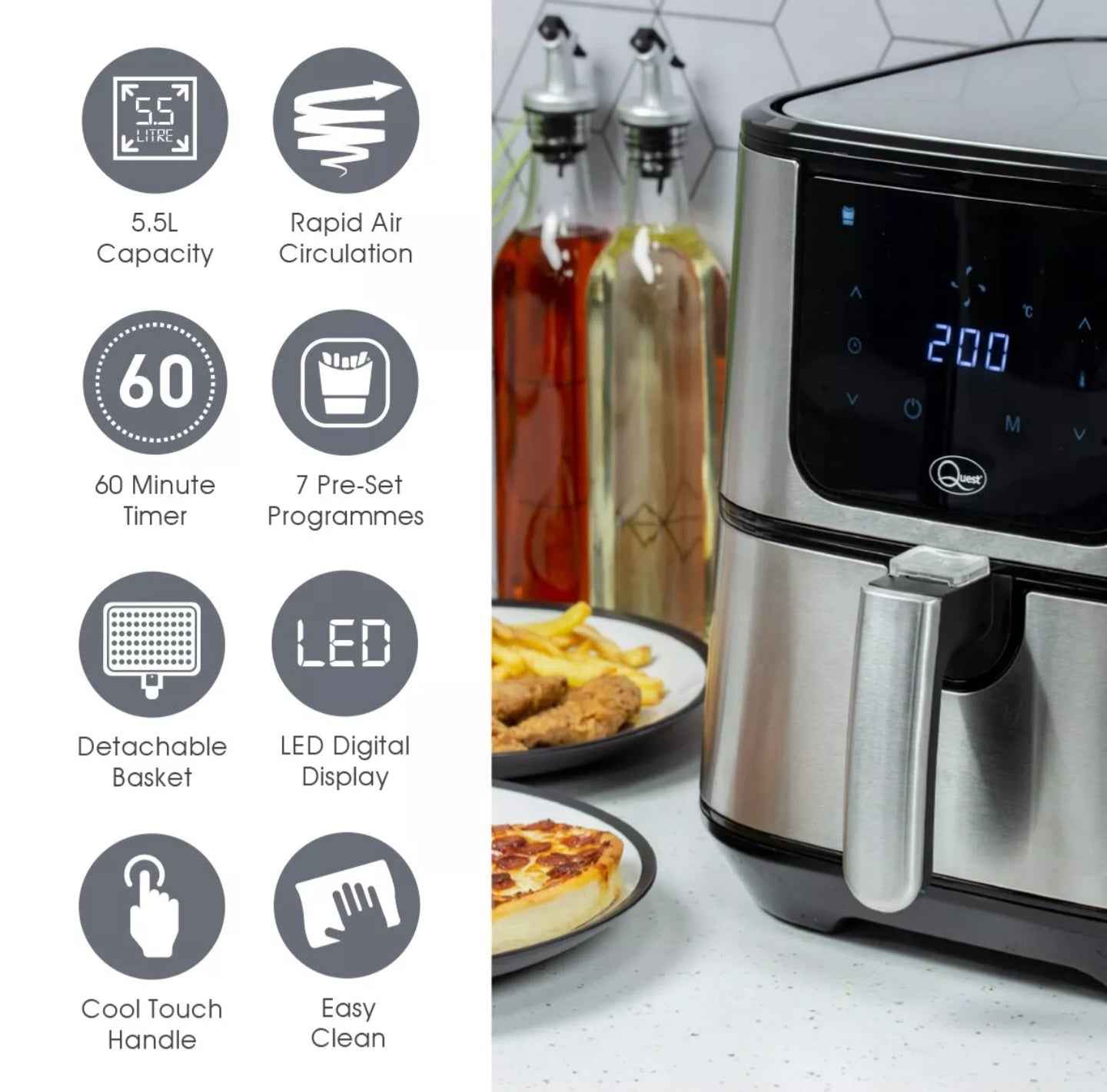 Quest 5.5L Digital Stainless Steel Air Fryer