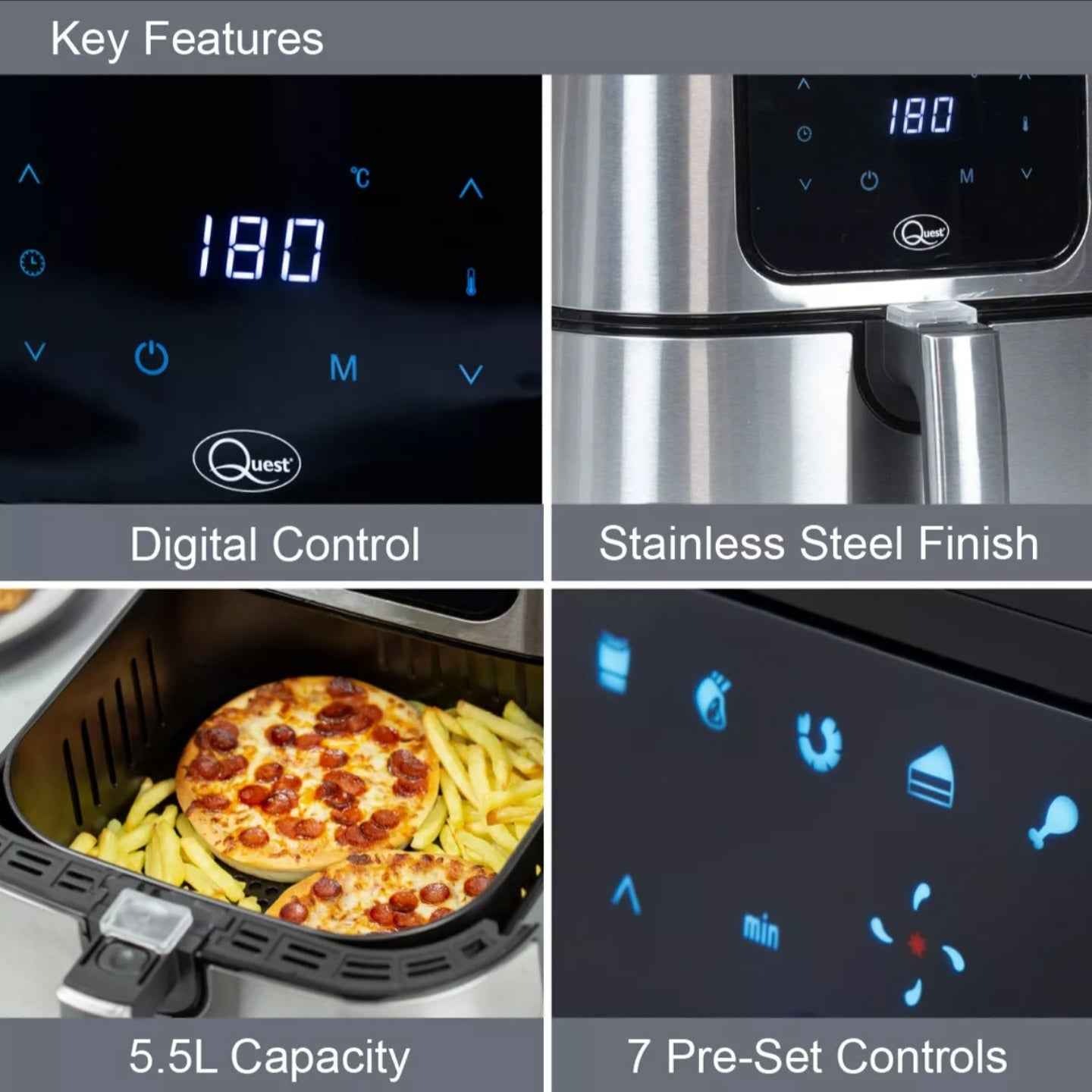 Quest 5.5L Digital Stainless Steel Air Fryer