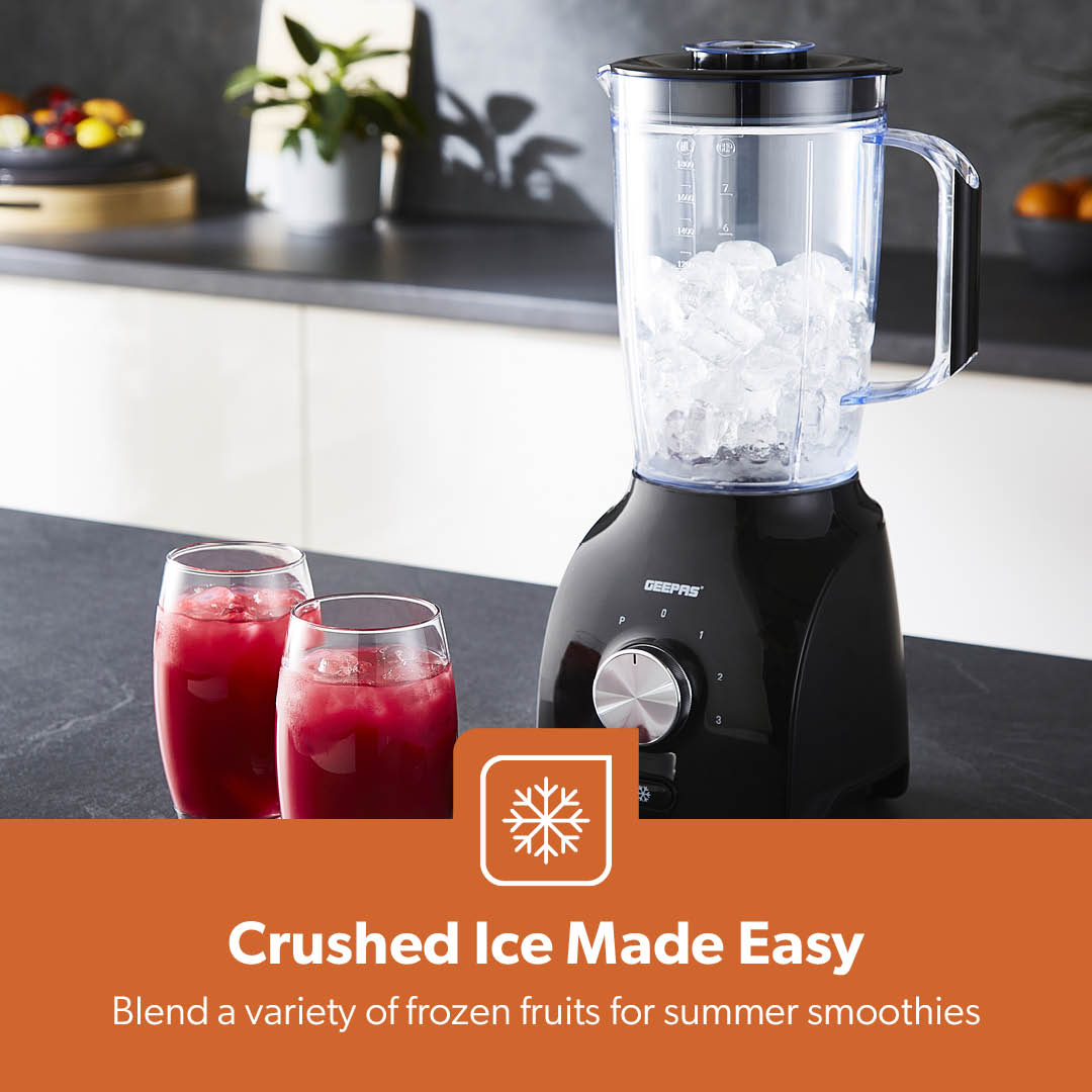 Geepas 2-In-1 Black Food Jug Blender and Grinder 1.8L