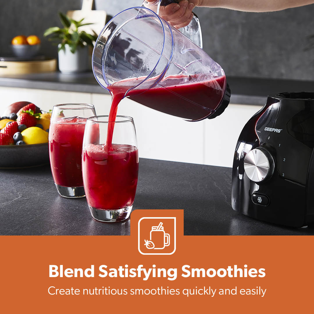 Geepas 2-In-1 Black Food Jug Blender and Grinder 1.8L