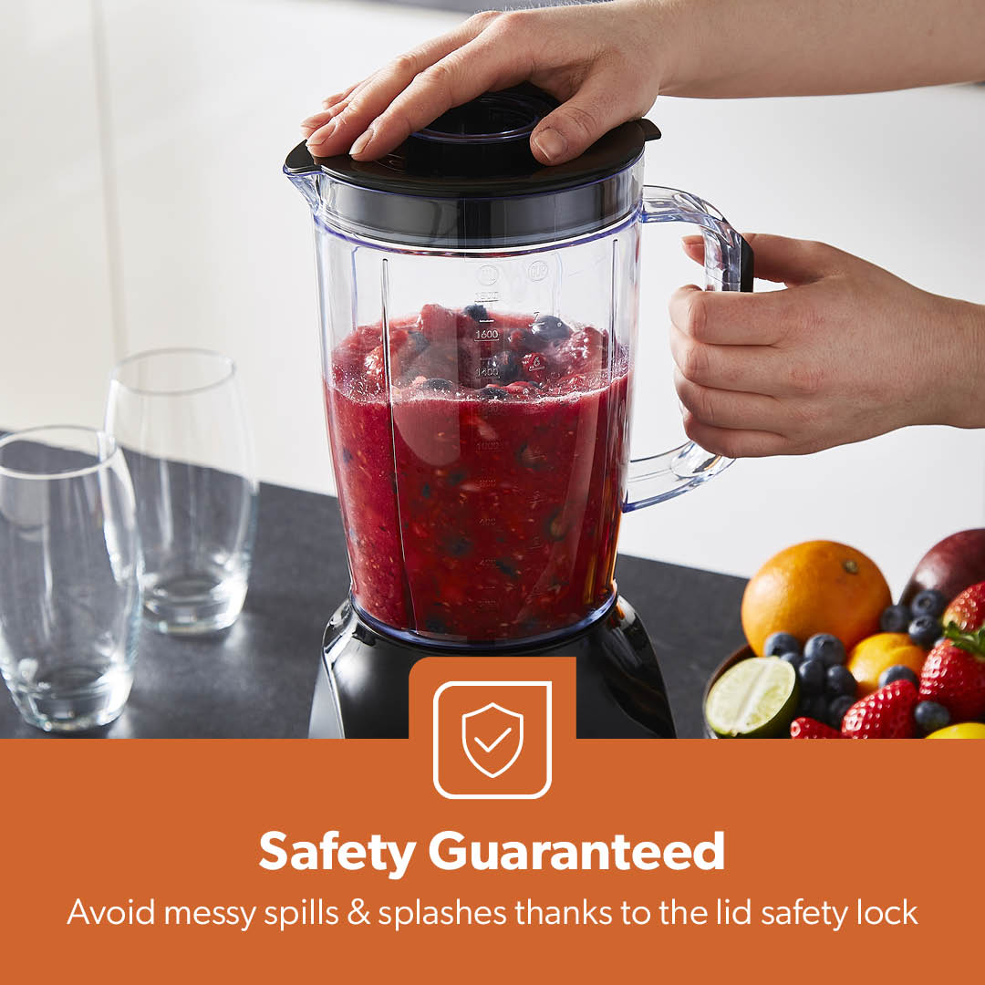 Geepas 2-In-1 Black Food Jug Blender and Grinder 1.8L