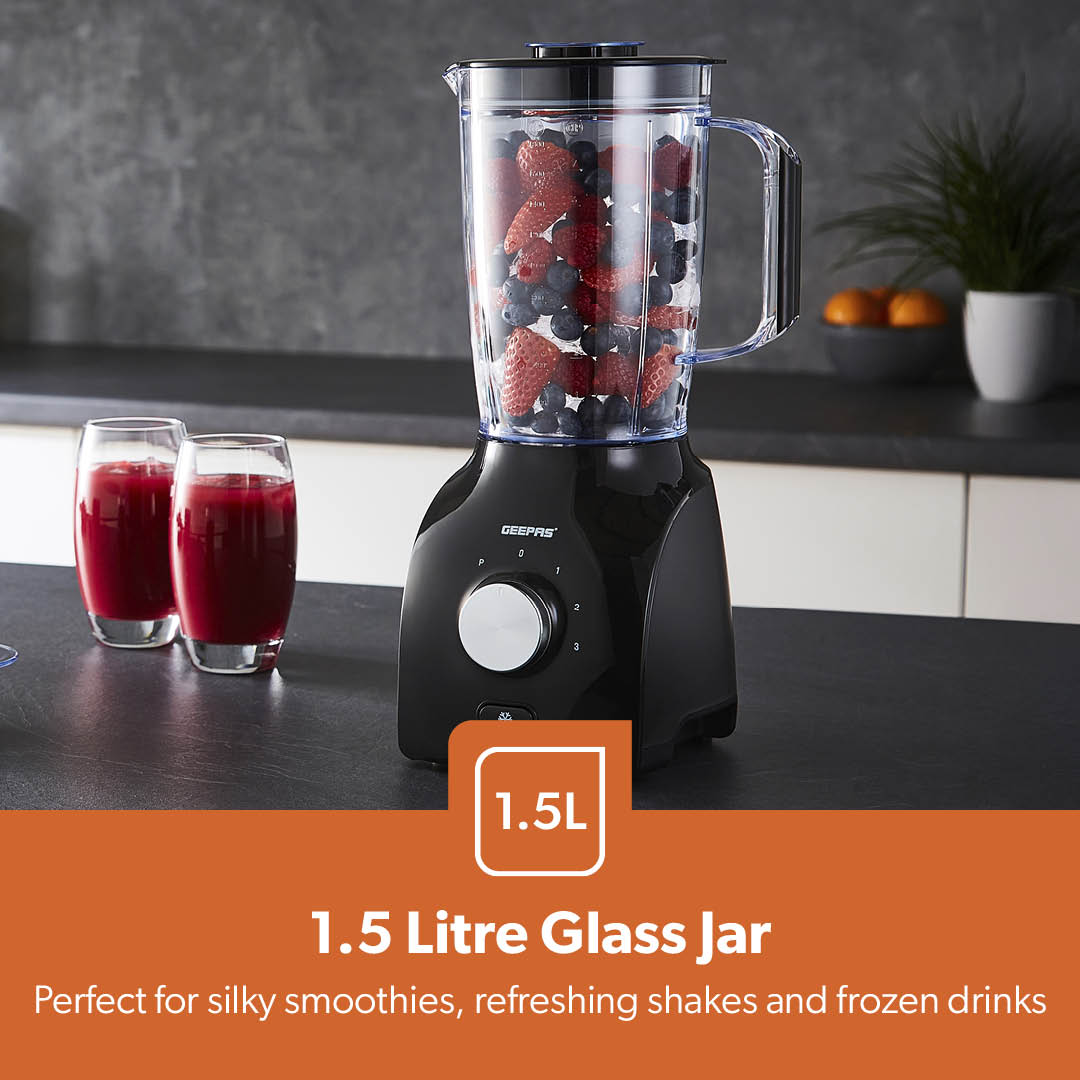 Geepas 2-In-1 Black Food Jug Blender and Grinder 1.8L