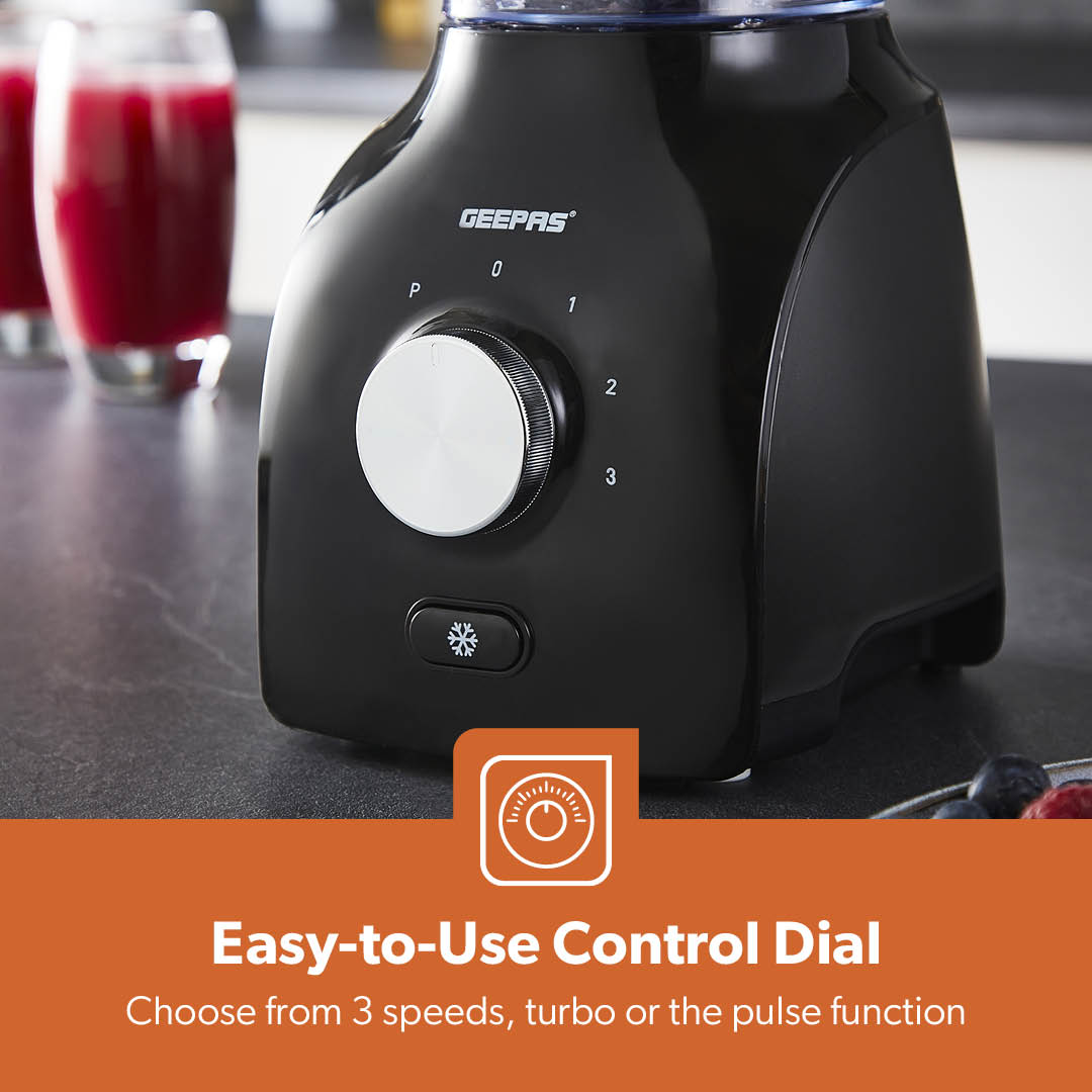 Geepas 2-In-1 Black Food Jug Blender and Grinder 1.8L