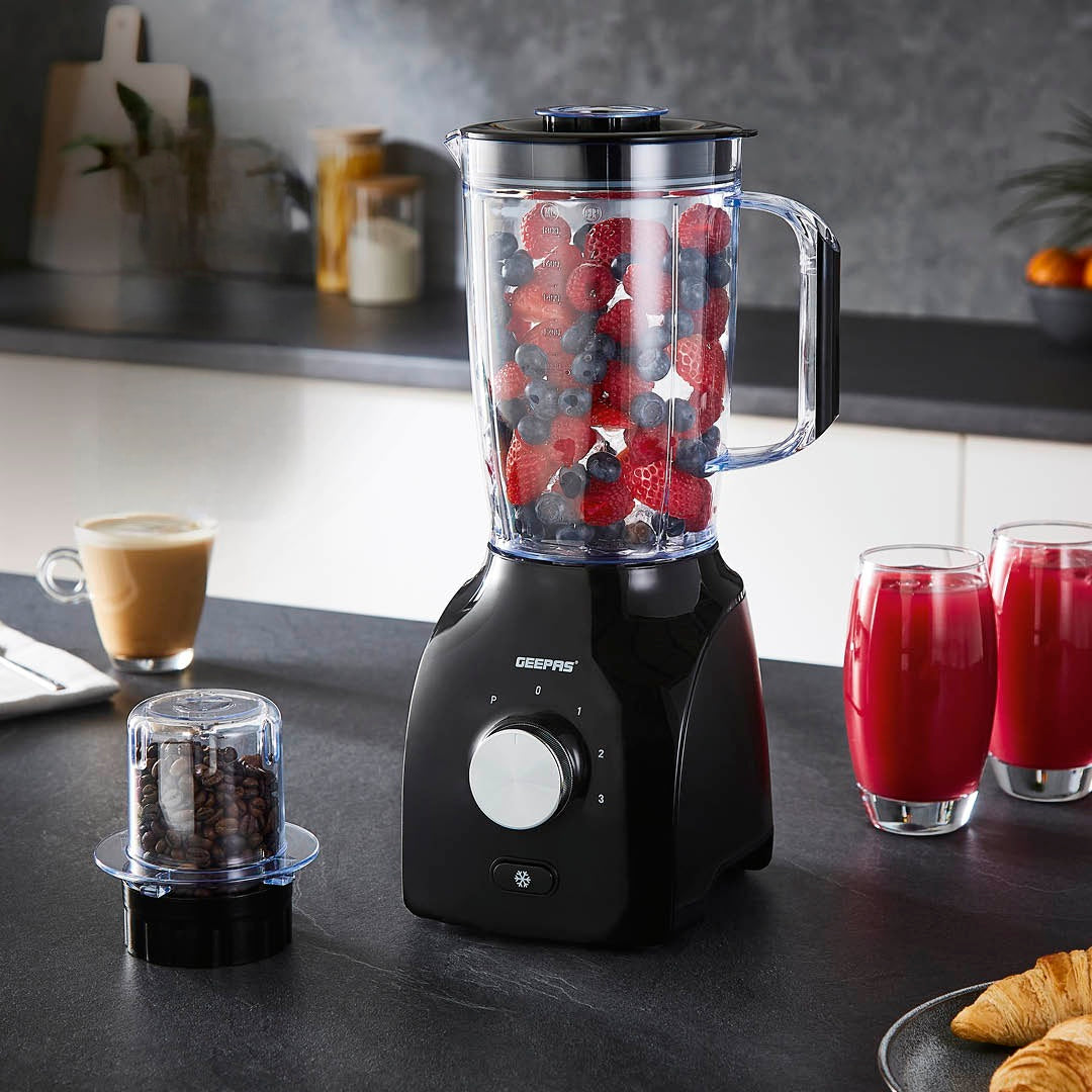 Geepas 2-In-1 Black Food Jug Blender and Grinder 1.8L