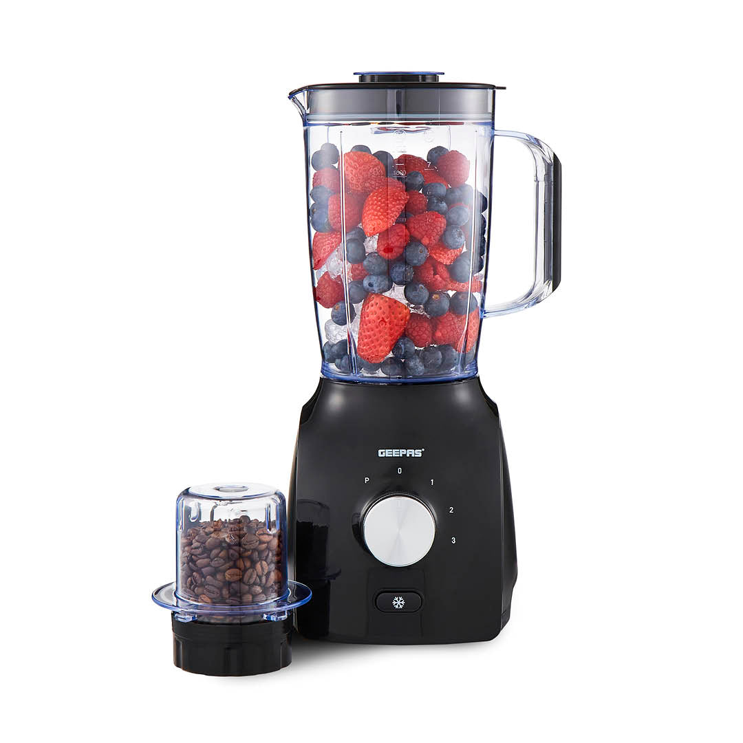 Geepas 2-In-1 Black Food Jug Blender and Grinder 1.8L